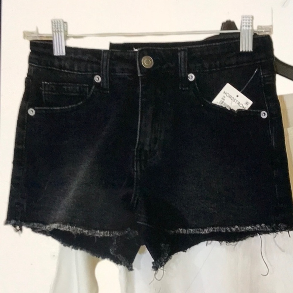 NWT Bp mid-rise jean shorts Black frayed hem Sz 25